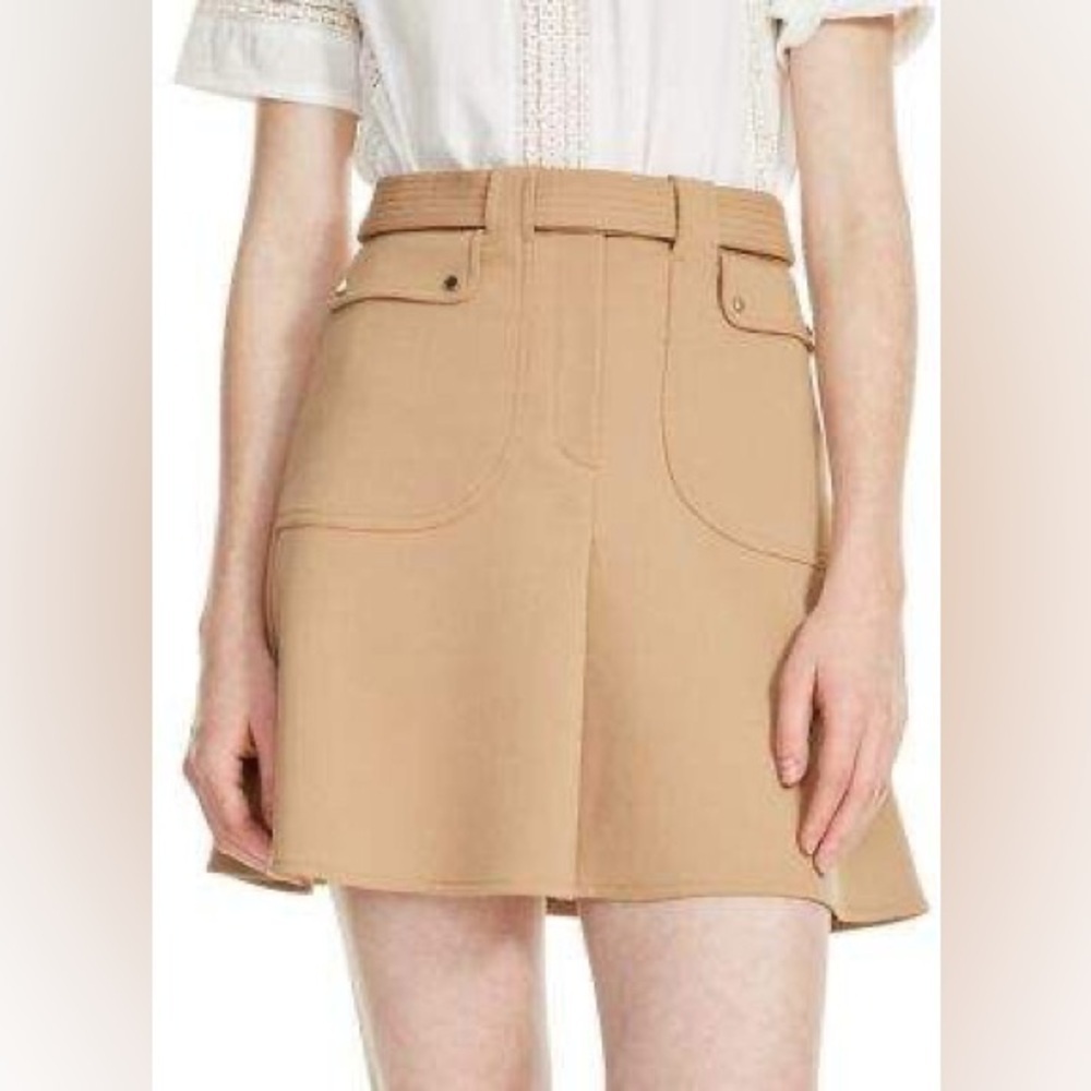MAJE Tie Waist A-line Skirt In Camel Size 2